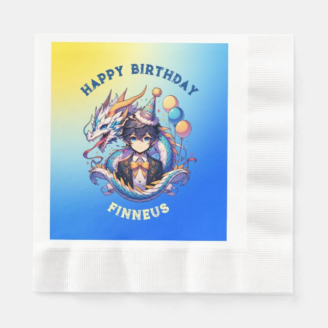 Serviette En Papier Anime Dragon Personnalisé l'anniversaire du garçon (Devant)