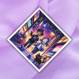 Serviette En Papier Anime Gaming Couple avec leur chat |