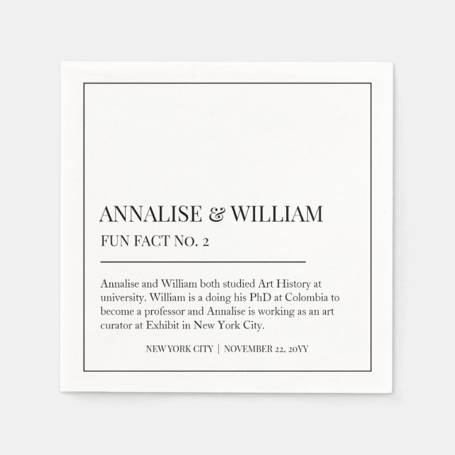 Serviette En Papier Annalise Simple Noir Blanc Fun Fact 2 Mariage (Devant)