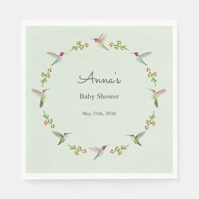 Serviette En Papier Anna's Hummingbirds baby Shower (Devant)