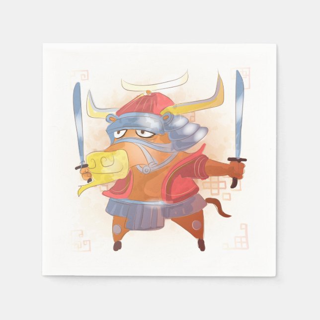Serviette En Papier Année aquarelle du x, Samurai (Devant)
