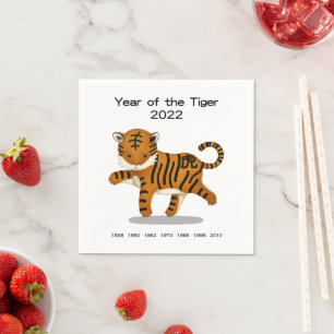Serviette En Papier Année du Tigre 2022 Zodiac chinois mignon