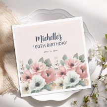 Anniversaire 100 ans Fleurs Aquarelle Rose Blanc