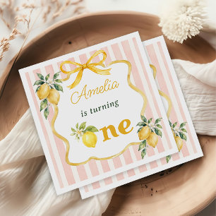 Serviette En Papier Anniversaire 1 an Thème Citron Rose Gingham