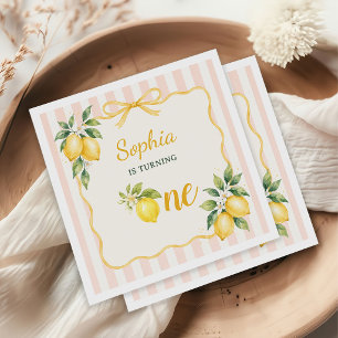 Serviette En Papier Anniversaire 1 an Thème Citron Rose Gingham