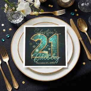 Serviette En Papier Anniversaire 21 ans Mosaïque Agate Turquoise Or