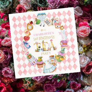 Serviette En Papier Anniversaire 3 ans Rose Alice au Pays des Merveill