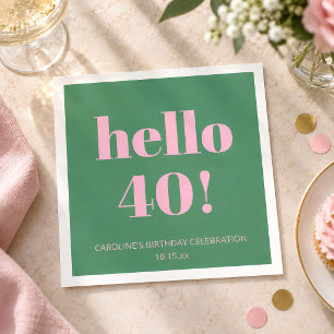 Serviette En Papier Anniversaire 40 Ans Rose Vert Rétro Moderne Lumine