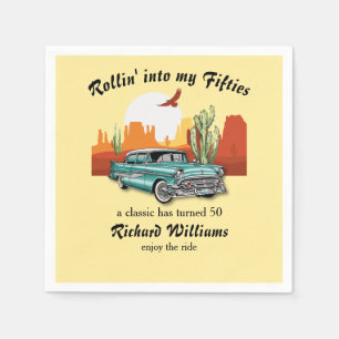 Serviette En Papier Anniversaire 50 ans Homme Retro Classic Blue Car D