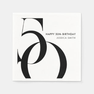 Serviette En Papier Anniversaire 50 ans minimaliste noir et blanc mode