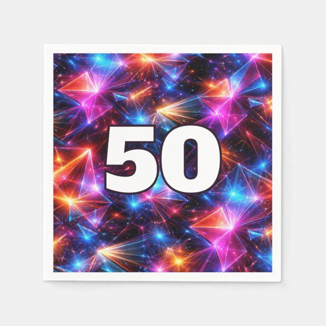 Serviette En Papier Anniversaire 50 ans Néon Polygone Abstrait  (Devant)