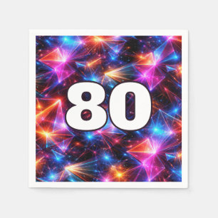 Serviette En Papier Anniversaire 80 ans Néon Polygone Abstrait 