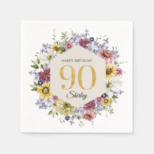 Serviette En Papier Anniversaire 90 ans personnalisé Wildflower