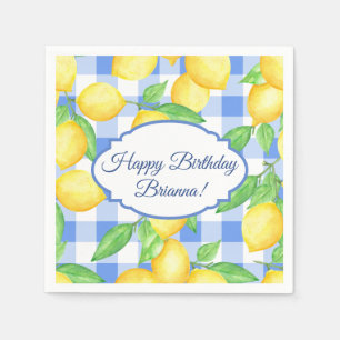 Serviette En Papier Anniversaire à carreaux bleus et jaunes citron