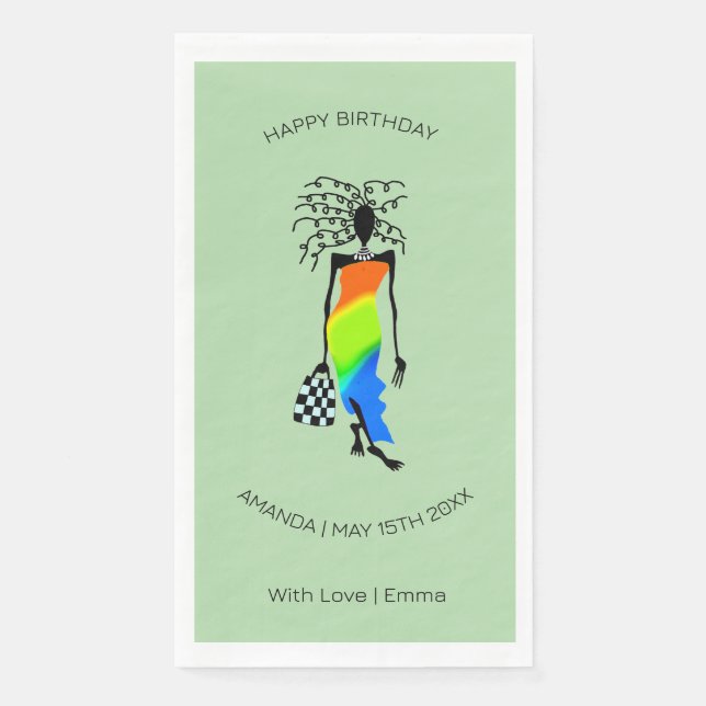 Serviette En Papier Anniversaire, Art Africain élégante Dame de la mod (Devant)