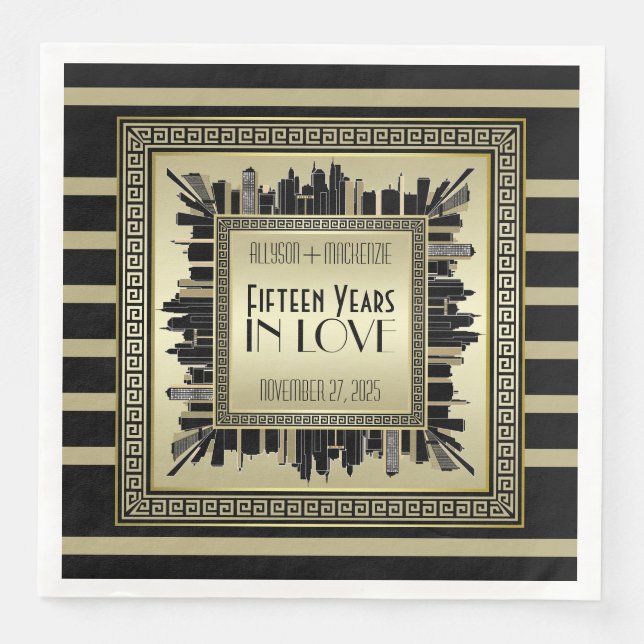 Serviette En Papier Anniversaire Art Déco Mariage Champagne Gold Gatsb (Devant)