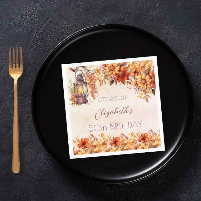 Serviette En Papier Anniversaire automne fleurons oranges lampe rustiq (Créateur téléchargé)