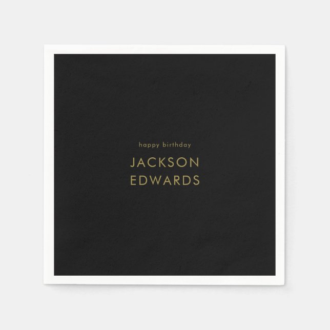 Serviette En Papier Anniversaire Black & Gold personnalisé (Devant)