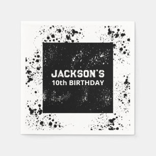 Serviette En Papier Anniversaire Black & White Grunge Paint Splatter