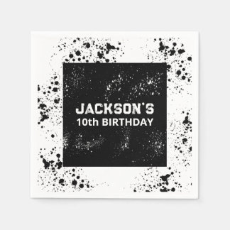 Serviette En Papier Anniversaire Black & White Grunge Paint Splatter