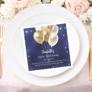 Serviette En Papier Anniversaire bleu marine parties scintillant or ba