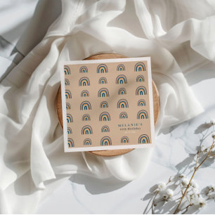 Serviette En Papier Anniversaire Boho Rainbow Beige