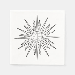 Serviette En Papier Anniversaire céleste soleil capricieux noir et bla