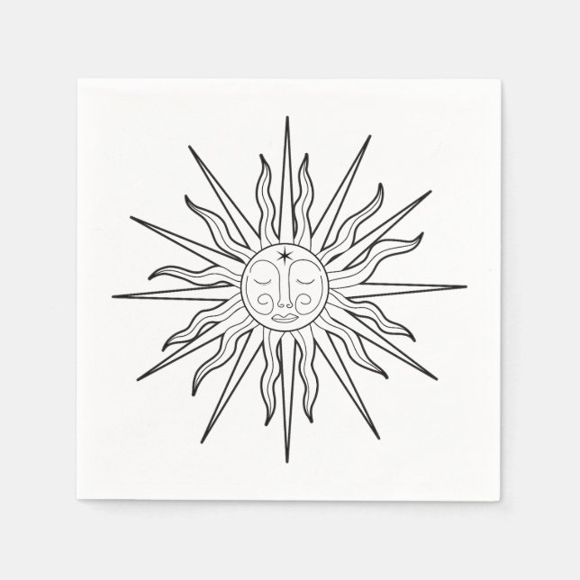 Serviette En Papier Anniversaire céleste Soleil fantaisiste noir et bl (Devant)