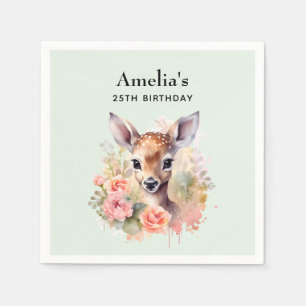 Serviette En Papier Anniversaire Cerf Mignon Entouré de Roses