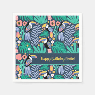 Serviette En Papier Anniversaire Coloré Tropical Toucan Bird