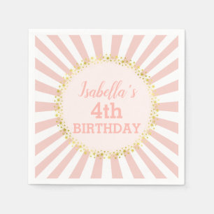 Serviette En Papier Anniversaire Confettis Pailletés Or Rayures Roses 