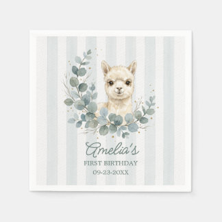 Serviette En Papier Anniversaire d'Alpaca Aquarelle Crème Douce