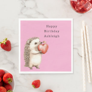 Serviette En Papier Anniversaire d'Animal de Coeur de Hérisson Mignon 