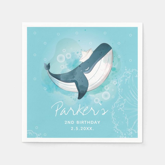 Serviette En Papier Anniversaire de baleines personnalisées (Devant)