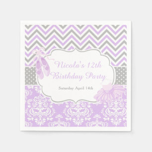Serviette En Papier Anniversaire de Ballerine Chevron Gris et Violet