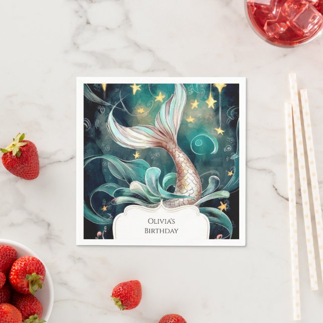 Serviette En Papier Anniversaire de Boho Mermaid (En situation)