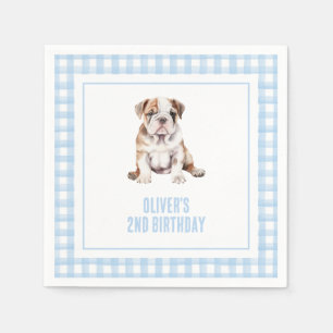 Serviette En Papier Anniversaire de bulldog chiot prépa carreaux