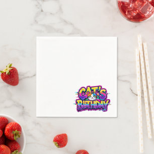 Serviette En Papier Anniversaire de chat Arc-en-ciel Glitch