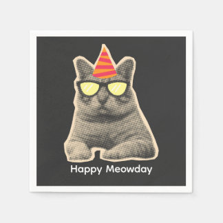 Serviette En Papier Anniversaire de chat drôle