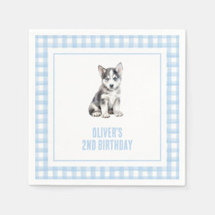 Serviette En Papier Anniversaire de chiot husky prépa carreaux