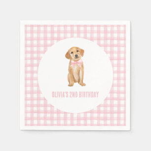 Serviette En Papier Anniversaire de chiot préparé en carreaux roses