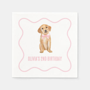 Serviette En Papier Anniversaire de chiot préparé en carreaux roses