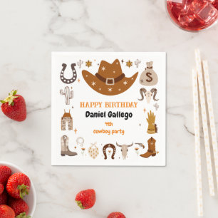 Serviette En Papier Anniversaire de cow-boy mignon marron
