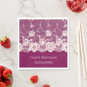 Serviette En Papier Anniversaire de dentelle rose