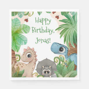 Serviette En Papier Anniversaire de dinosaure personnalisé pour enfant