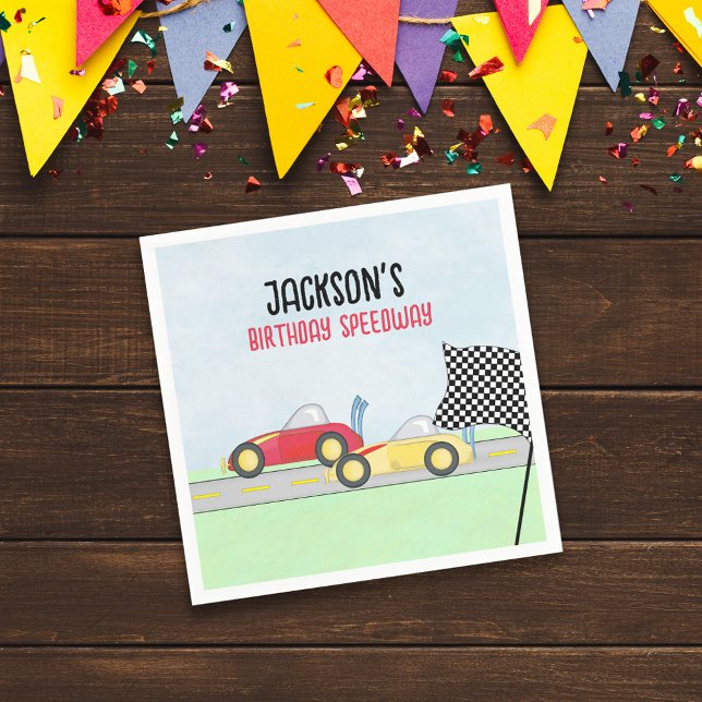 Serviette En Papier Anniversaire de enfant Boy Cartoon Race Cars Cute  (Créateur téléchargé)