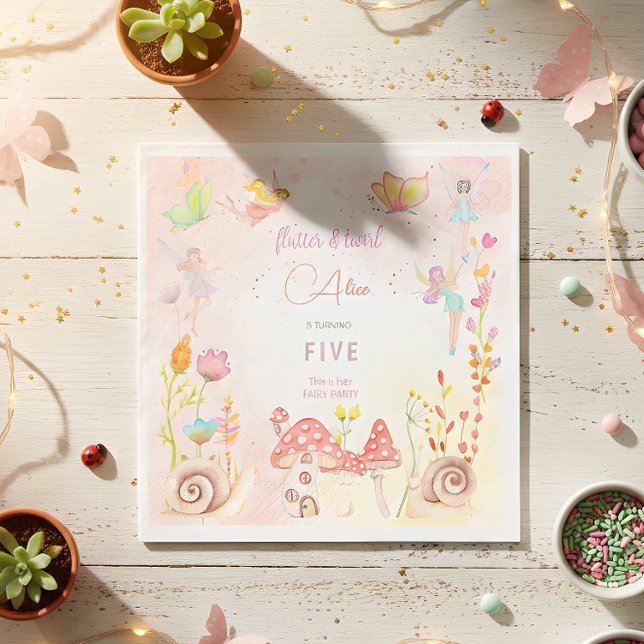 Serviette En Papier Anniversaire de enfant d'aquarelle de jardin de fé (Créateur téléchargé)