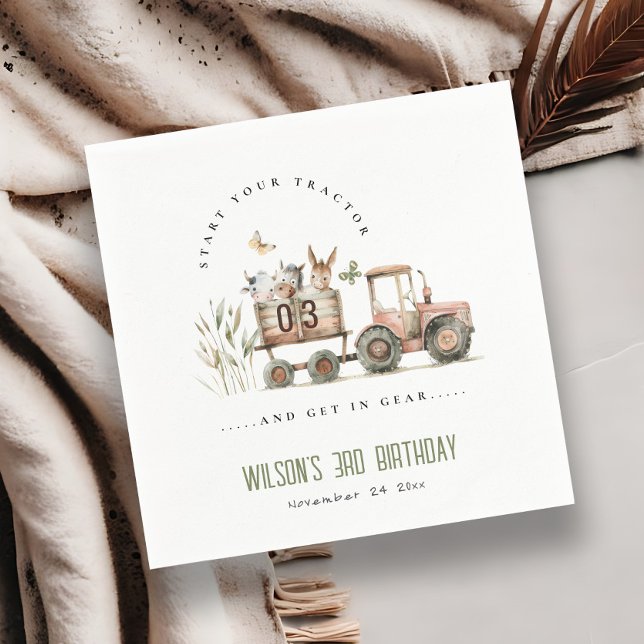 Serviette En Papier Anniversaire de enfant de tracteur pour animaux de (Créateur téléchargé)