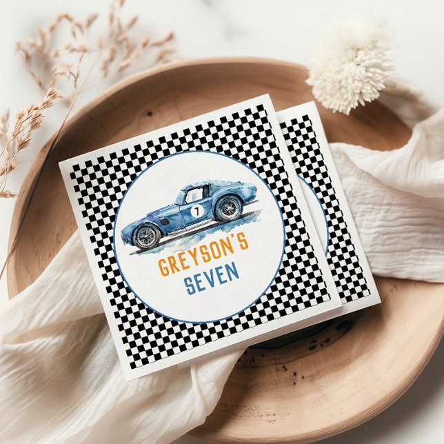 Serviette En Papier Anniversaire de enfant de voiture Cool Blue Racing (Créateur téléchargé)