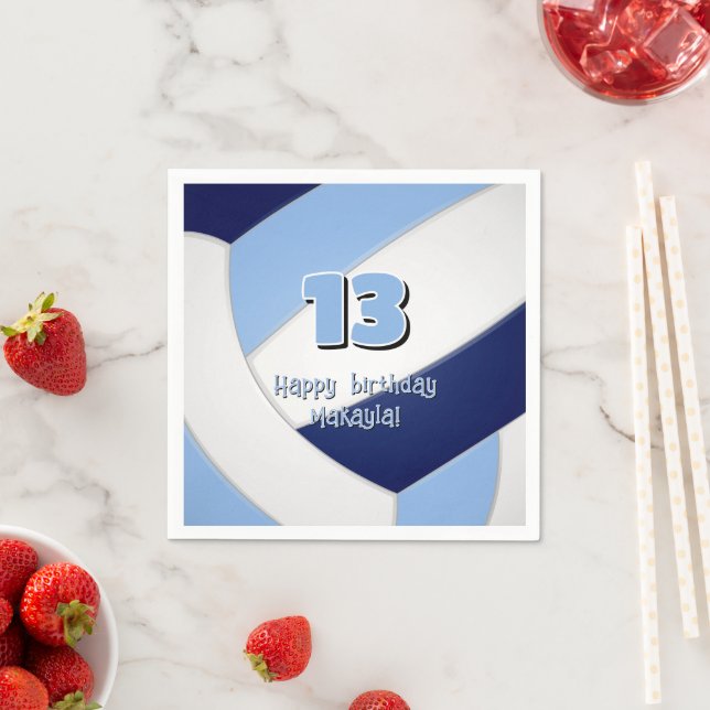 Serviette En Papier anniversaire de enfant de volley-ball bleu bleu ma (En situation)